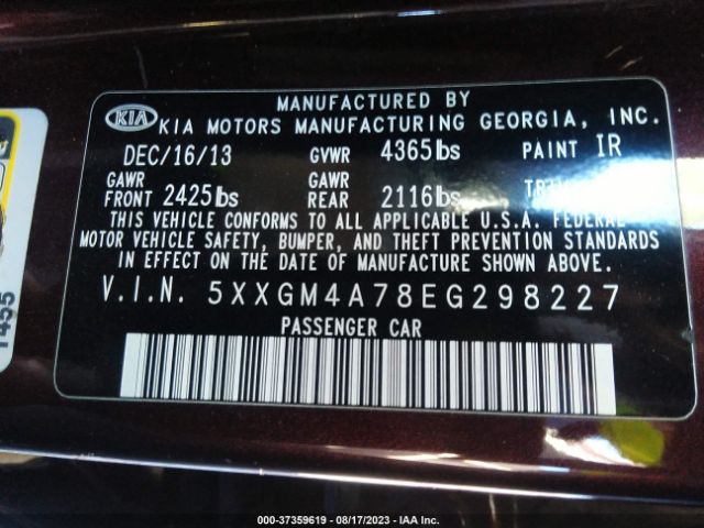 5XXGM4A78EG298227 KIA Optima Lx