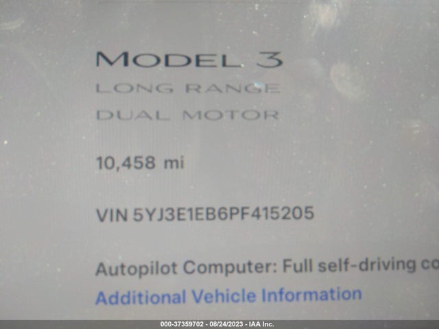 2023 TESLA MODEL 3 LONG RANGE DUAL MOTOR ALL-WHEEL DRIVE VIN: 5YJ3E1EB6PF415205