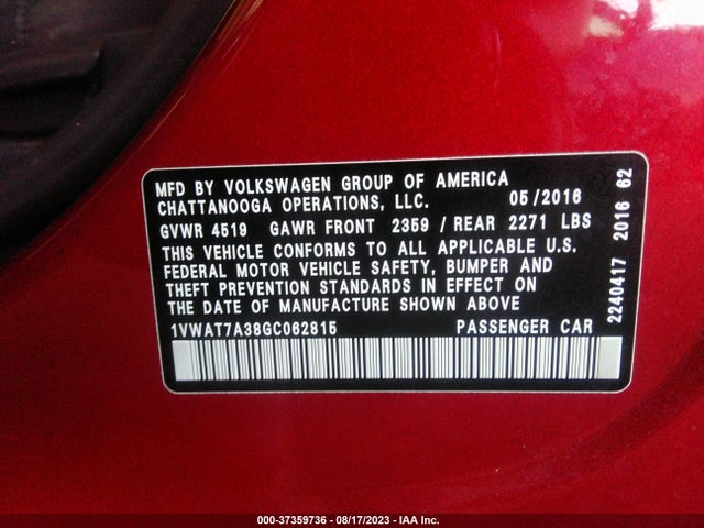 1VWAT7A38GC062815 Volkswagen Passat 1.8t R-line