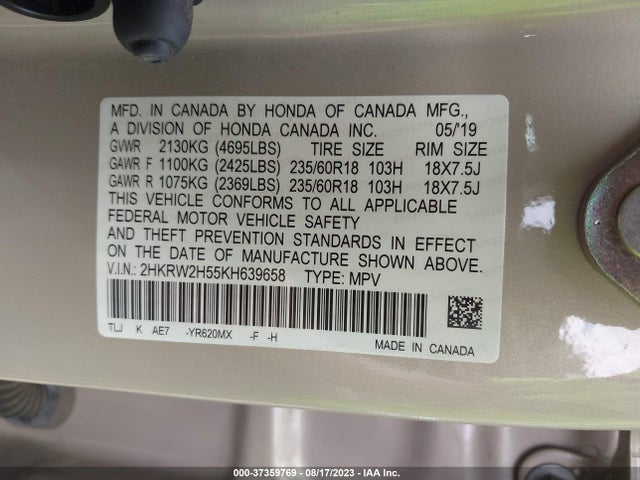 Honda CR-V EX 2019 2HKRW2H55KH639658 Image 9