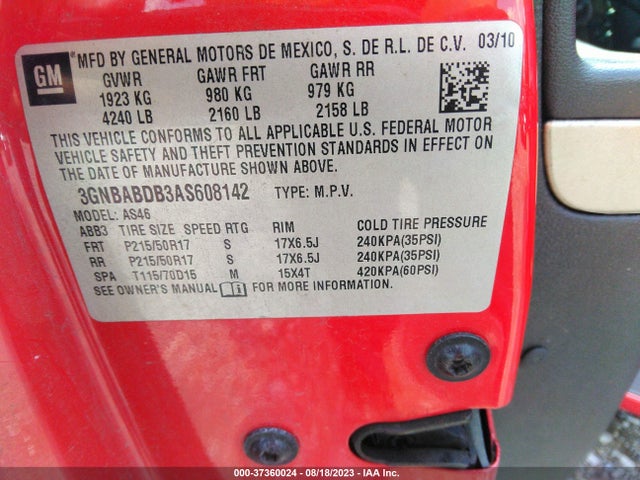 2010 CHEVROLET HHR LT W/1LT VIN: 3GNBABDB3AS608142