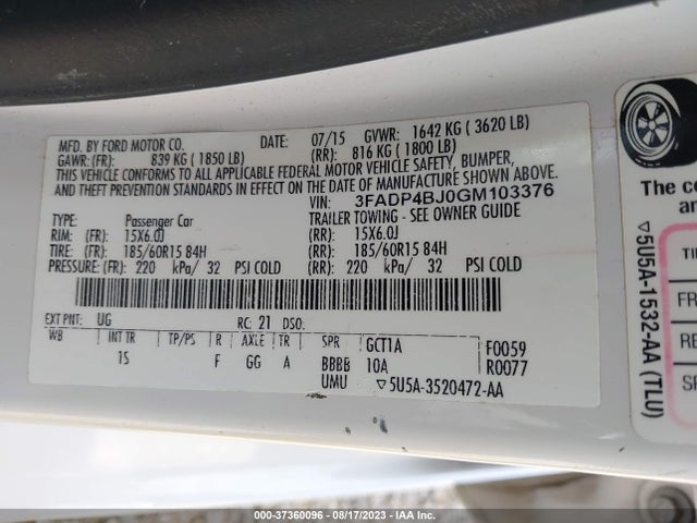 Ford FIESTA SE 2016 3FADP4BJ0GM103376 Image 9