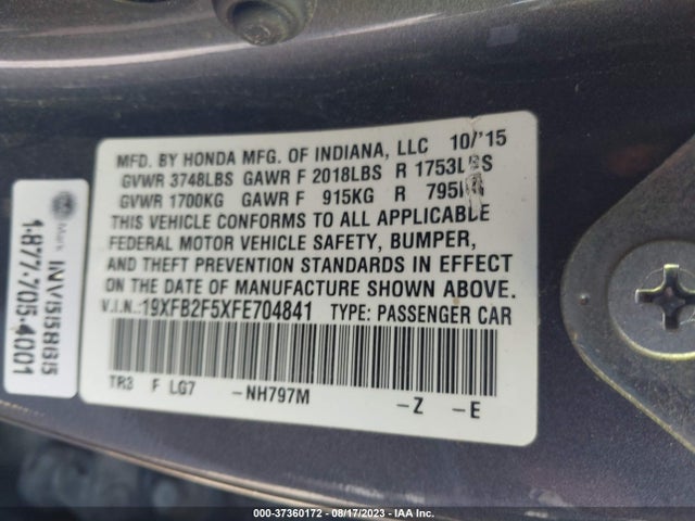 Honda Civic Lx 2015 19XFB2F5XFE704841 Image 9