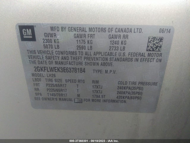 GMC Terrain Sle 2014 2GKFLWEK3E6378184 Image 9