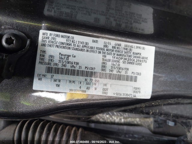 Ford FOCUS SE 2016 1FADP3K25GL259370 Image 15