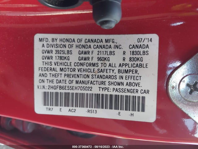 Honda Civic Sedan Si 2014 2HGFB6E55EH705022 Image 9