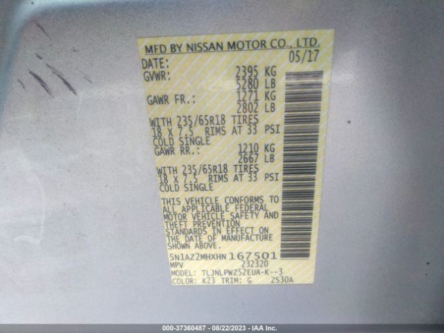5N1AZ2MHXHN167501 Nissan MURANO S