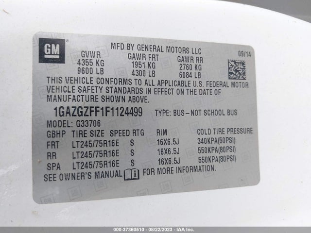 Chevrolet Express Passenger Ls 2015 1GAZGZFF1F1124499 Image 15