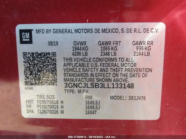 Chevrolet Trax Lt 2020 3GNCJLSB3LL133148 Image 9