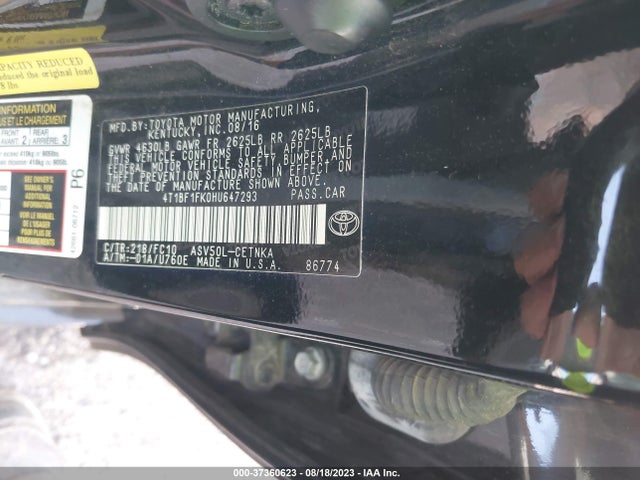 Toyota CAMRY XLE 2017 4T1BF1FK0HU647293 Image 9