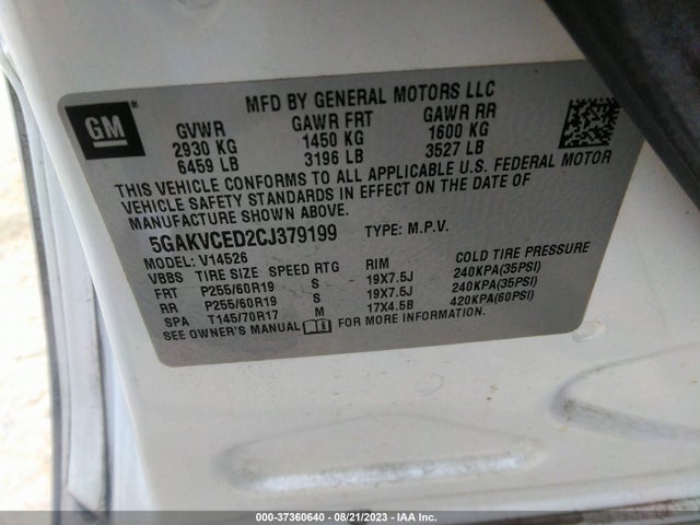 2012 BUICK ENCLAVE LEATHER VIN: 5GAKVCED2CJ379199