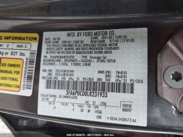 3FA6P0CD0LR231933 Ford FUSION SEL