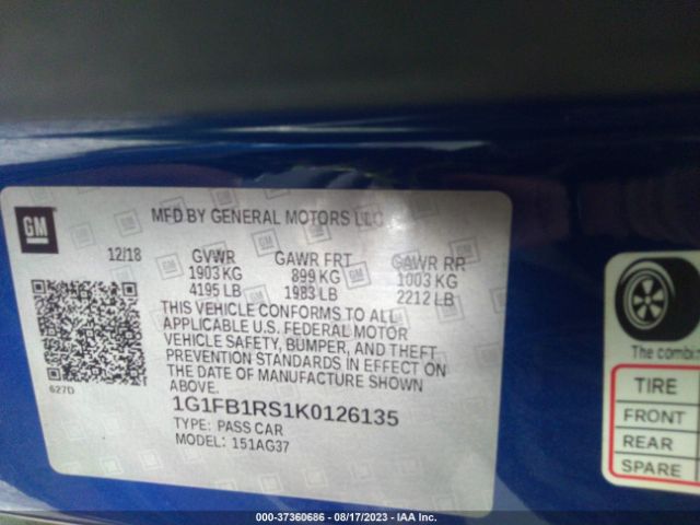 2019 CHEVROLET CAMARO 1G1FB1RS1K0126135 Photo 8