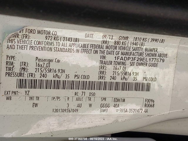 Ford FOCUS SE 2014 1FADP3F29EL177679 Image 9
