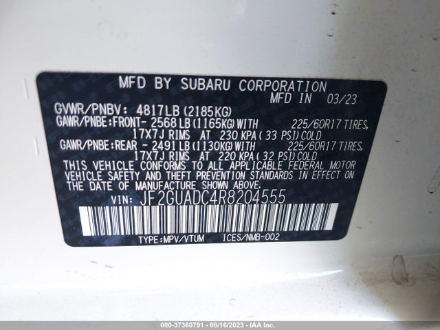 2024 SUBARU CROSSTREK PREMIUM VIN: JF2GUADC4R8204555