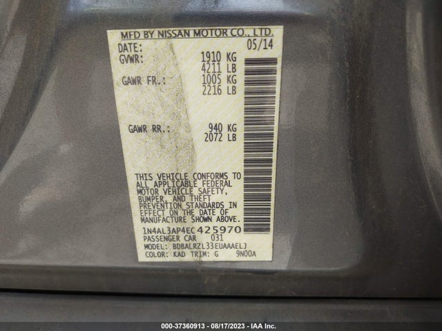 Nissan Altima 2.5 S 2014 1N4AL3AP4EC425970 Image 10
