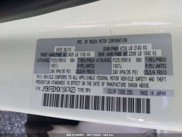 2019 MAZDA CX-5 GRAND TOURING VIN: JM3KFBDM0K1647423