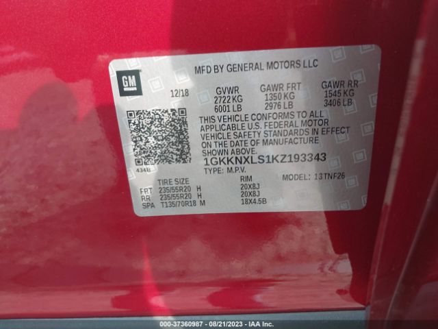 1GKKNXLS1KZ193343 GMC Acadia Denali