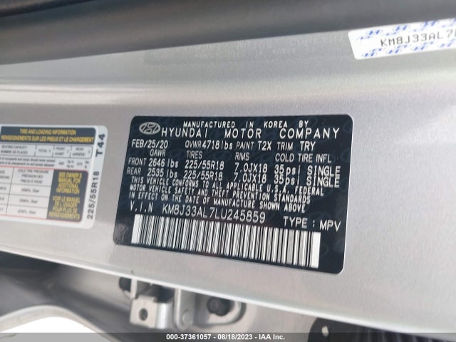 Hyundai Tucson Ultimate 2020 KM8J33AL7LU245859 Image 9