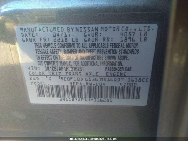 3N1CB7AP1HY316281 Nissan Sentra Sr Turbo