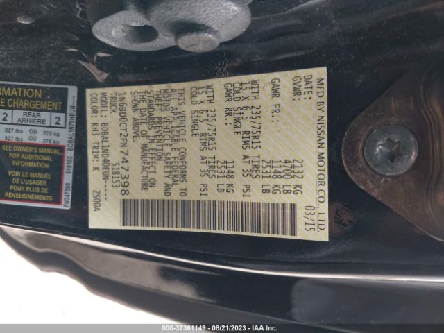 1N6BD0CT2FN747398 Nissan Frontier S/sv