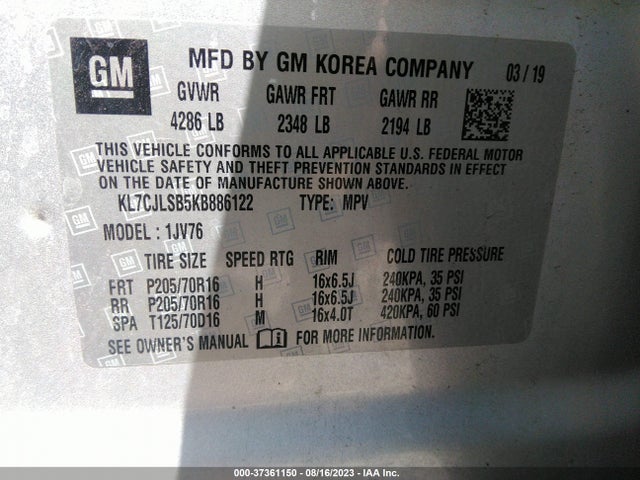 Chevrolet Trax Lt 2019 KL7CJLSB5KB886122 Image 9