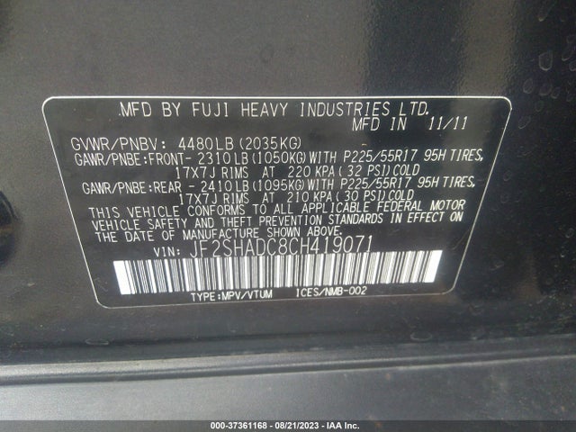 2012 SUBARU FORESTER 2.5X PREMIUM VIN: JF2SHADC8CH419071