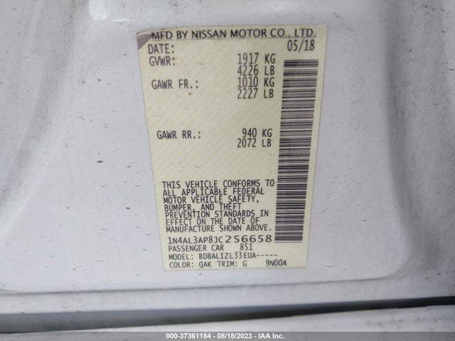 2018 NISSAN ALTIMA 2.5 SV VIN: 1N4AL3AP8JC256658