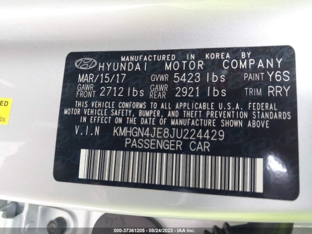KMHGN4JE8JU224429 Genesis G80 3.8