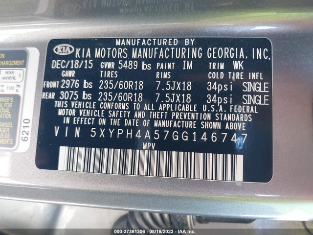 KIA Sorento 3.3l Ex 2016 5XYPH4A57GG146747 Image 9