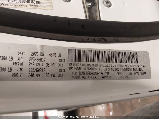 1C4NJDEB2HD168196 Jeep Compass Latitude
