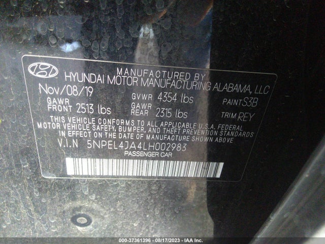 2020 HYUNDAI SONATA SEL VIN: 5NPEL4JA4LH002983