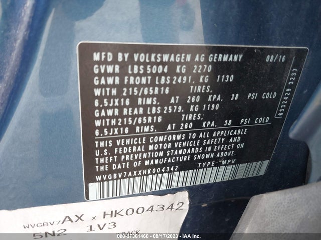 WVGBV7AXXHK004342 Volkswagen TIGUAN