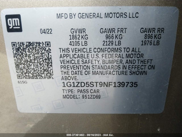 Chevrolet MALIBU LT 2022 1G1ZD5ST9NF139735 Image 9