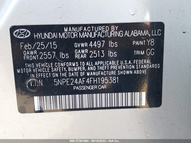 Hyundai Sonata 2.4l Se 2015 5NPE24AF4FH195381 Image 16