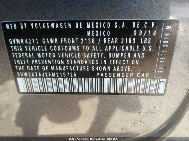 3VW2K7AJ2FM215725 Volkswagen Jetta Sedan 2.0l S