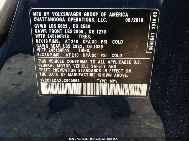 1V2CP2CAXJC600564 Volkswagen Atlas 2.0t Se