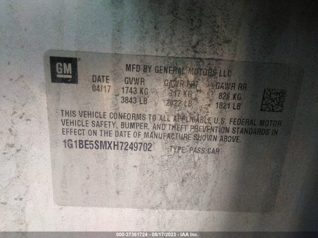 Chevrolet CRUZE LT 2017 1G1BE5SMXH7249702 Image 9