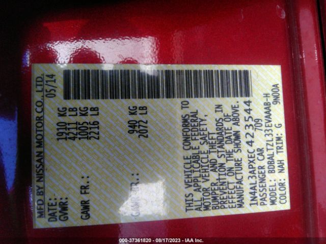 1N4AL3APXEC423544 Nissan Altima 2.5 Sv