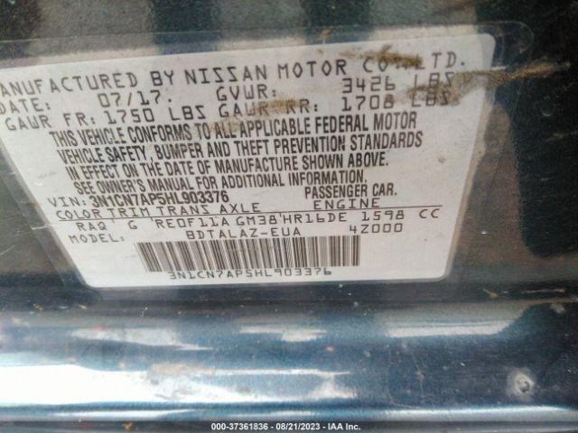 3N1CN7AP5HL903376 Nissan Versa Sedan S Plus