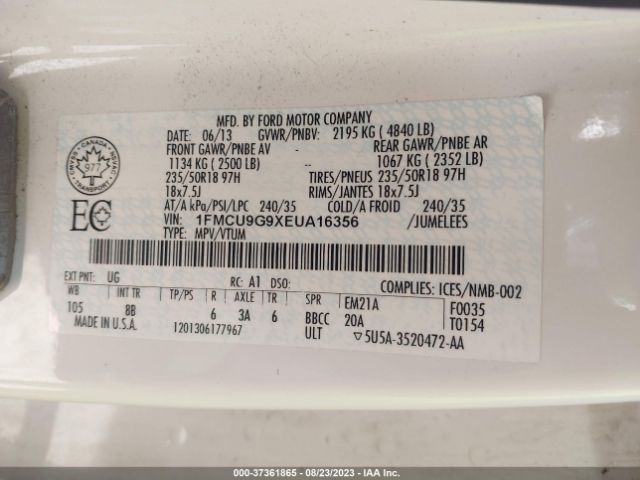 1FMCU9G9XEUA16356 Ford ESCAPE SE