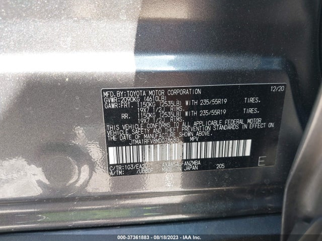 2021 TOYOTA RAV4 XLE PREMIUM VIN: JTMA1RFV8MD078680