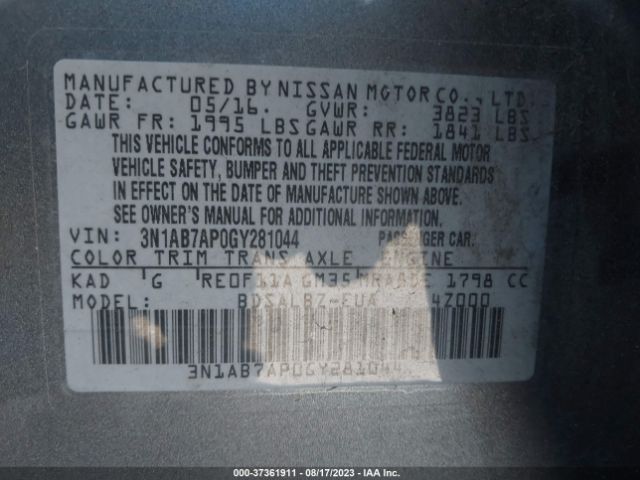3N1AB7AP0GY281044 Nissan Sentra Sr/sl/s/sv/fe+ S