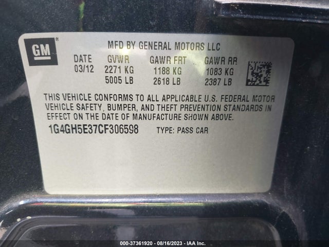2012 BUICK LACROSSE PREMIUM 3 VIN: 1G4GH5E37CF306598
