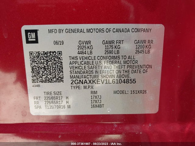 Chevrolet EQUINOX LT 2020 2GNAXKEV1L6104855 Image 9