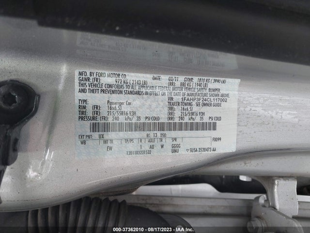 2012 FORD FOCUS SE VIN: 1FAHP3F24CL117002