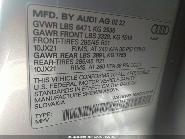 2022 Audi Q8, VIN: WA1BVBF10ND017719