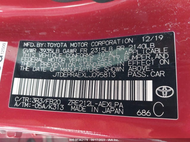 Toyota COROLLA LE 2020 JTDEPRAEXLJ095813 Image 9