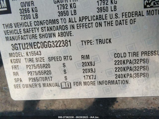 3GTU2NEC0GG322381 GMC Sierra 1500 Slt
