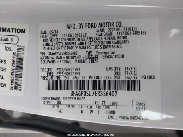 3FA6P0SU7ER356402 Ford Fusion Energi Titanium